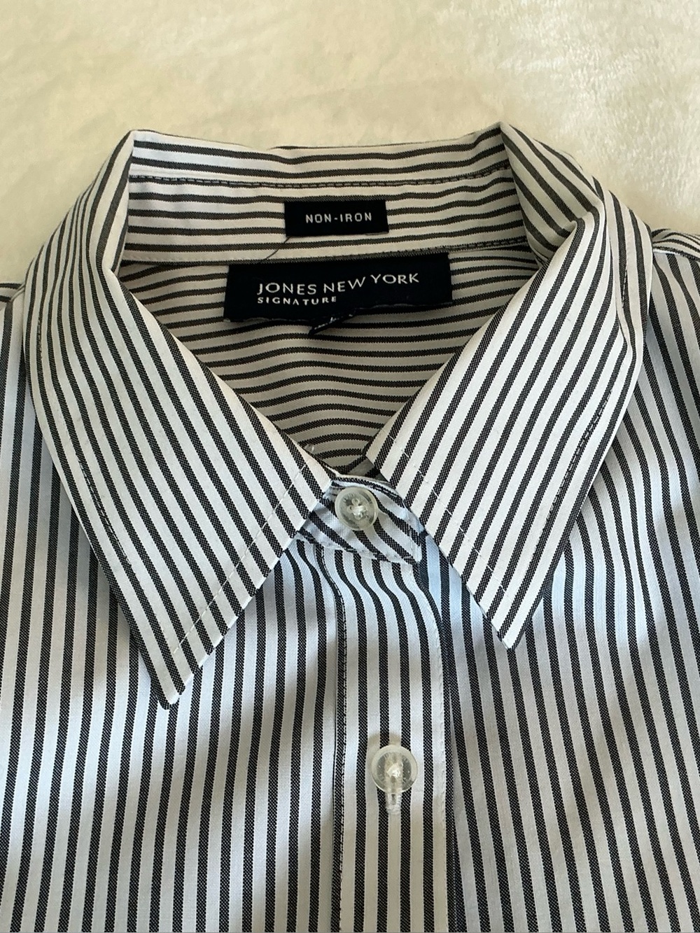 Jones New York Signature Non-Iron Striped Button Down Shirt Charcoal White L - Picture 4 of 9